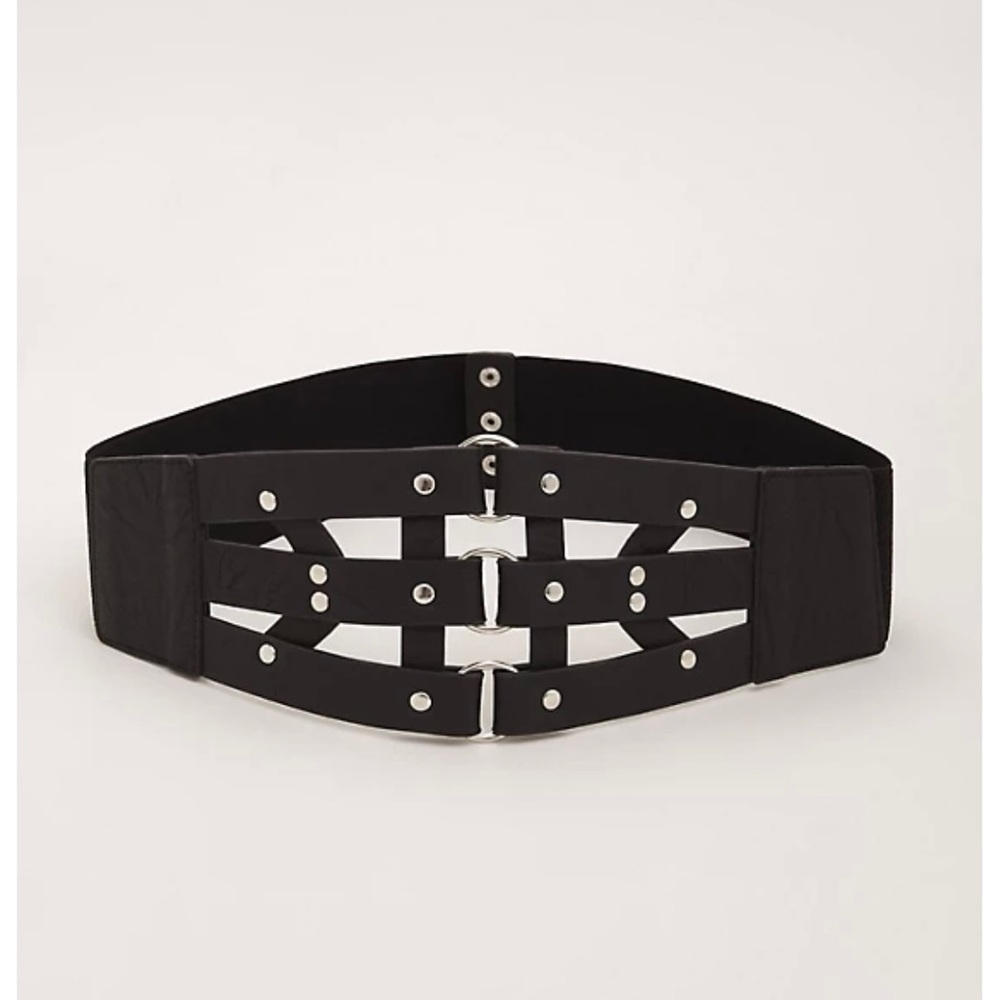 torrid Black Stretch Cage Waist Belt with Silver Hardware